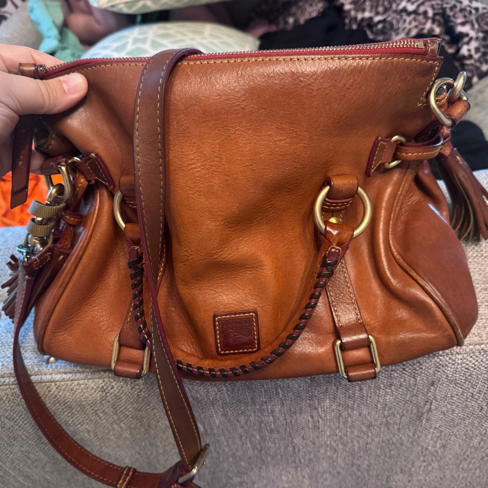 Dooney & Bourke Brown Leather Shoulder Bag with Brass Hardware
